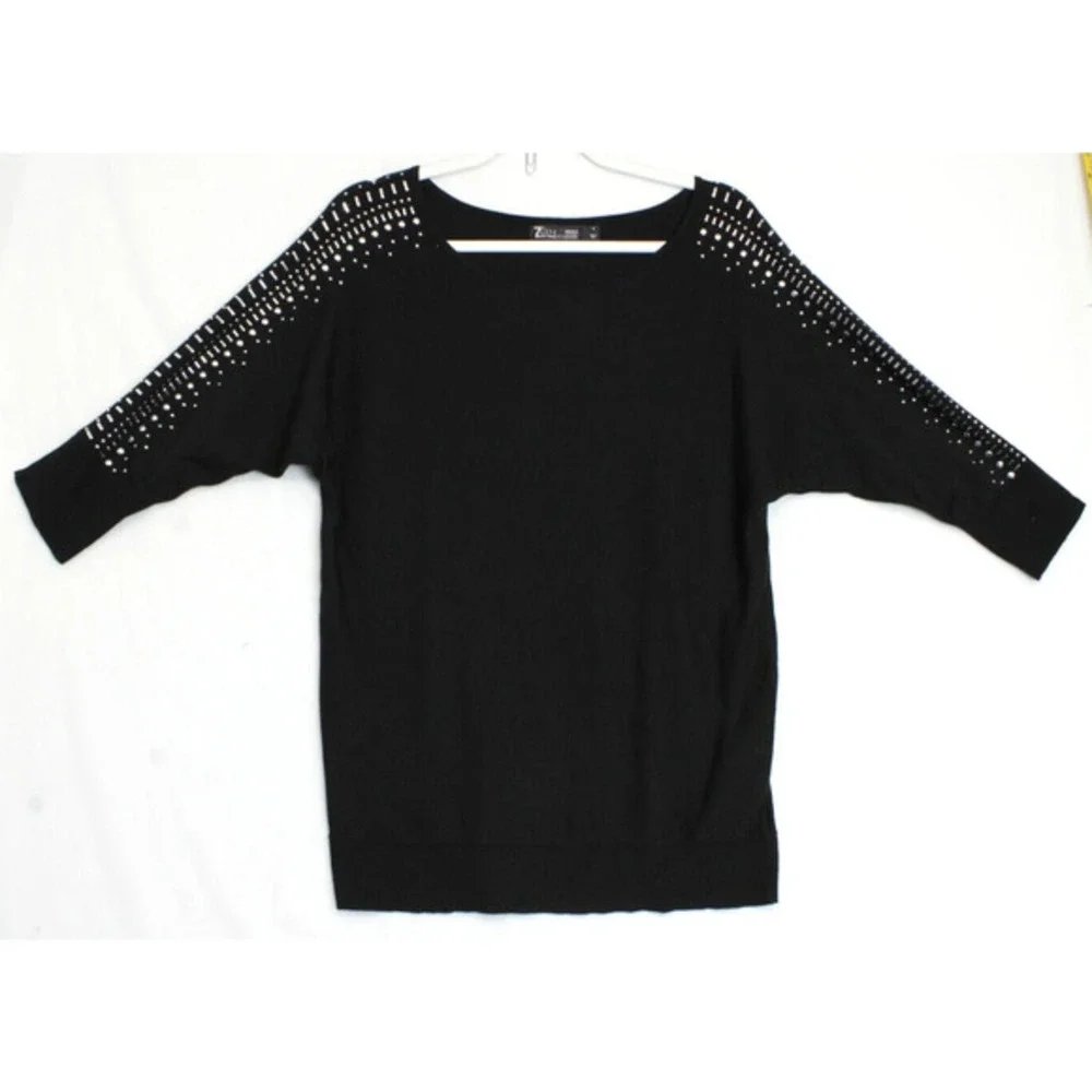 7th Avenue Top Women S Dolman Sleeves Silver Beads‎ Black Soft Sweater